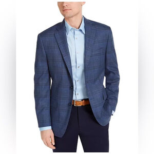 Michael Kors Men's Classic-Fit Blue Plaid Sport Coat Blazer Suit Jacket 40 Reg